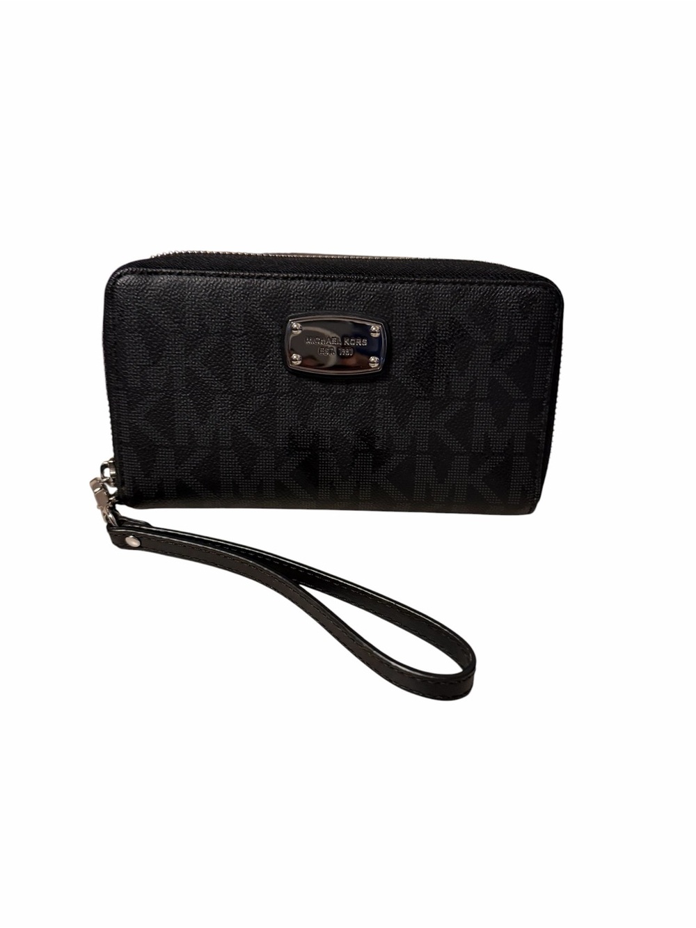 Michael Kors Black MK Logo Zip Wristlet Wallet